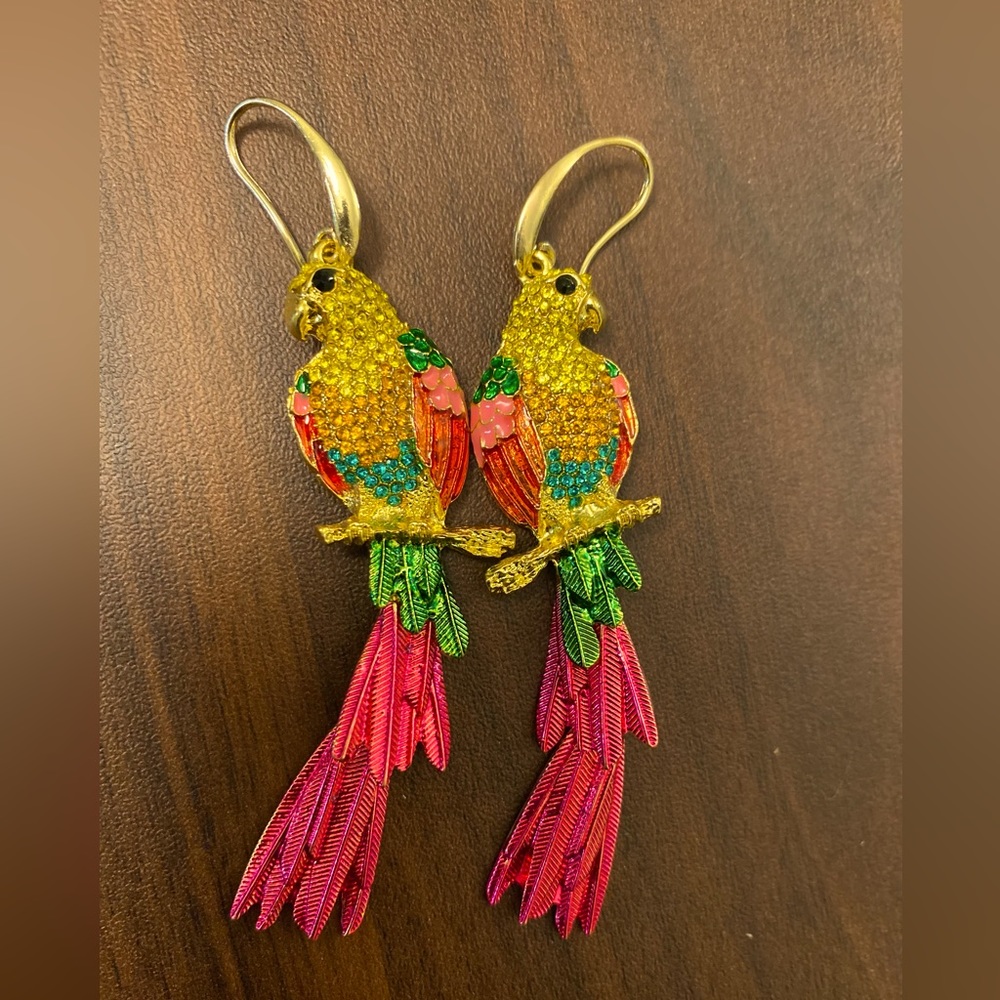 Golden Multicolored Parrots 🦜 on a perch! Earrings